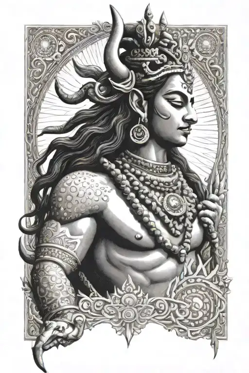 Hindu God Shiva Depicted In Intricate Dot Work On The Inner Arm Sleeve
