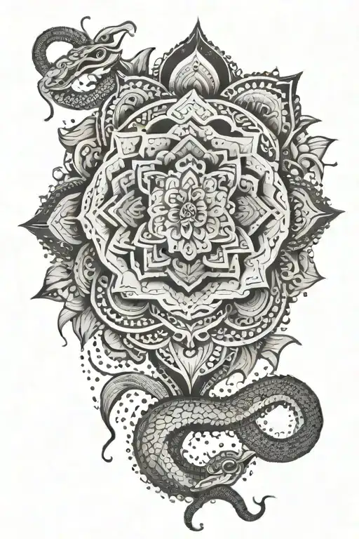 A Mandala Design Incorporating Hindu Dot Work Elements And A Snake On The Inner Arm Sleeve