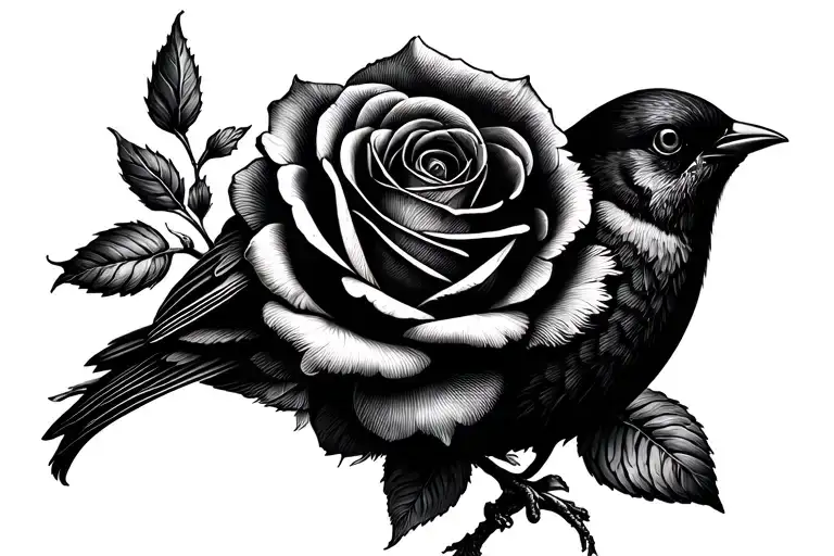 Old School Rose And Bird