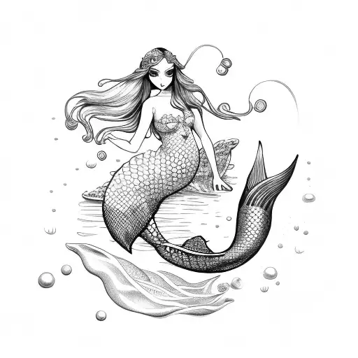 A Mermaid Holding A Pearl And Sitting On An Anchor