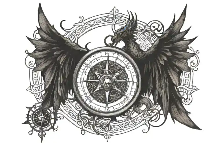 A Traveler's Compass With Celtic Knots And Dragon Wings