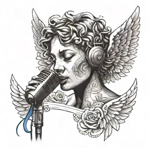 An Angel Singing Into A Microphone With Wings Made Of Music Sheets