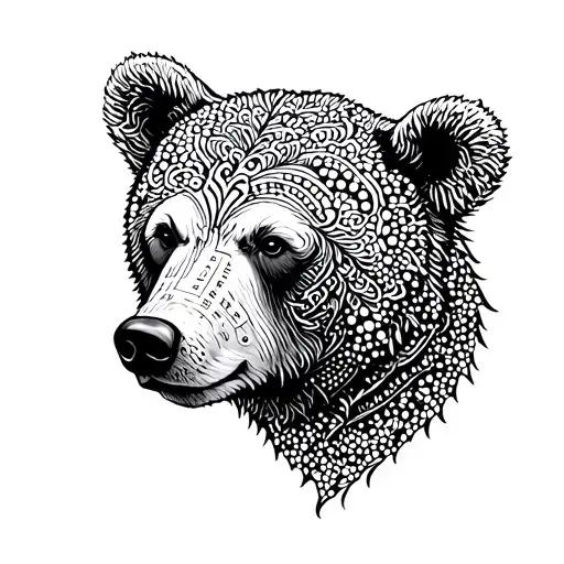 Bear Head In Nordic Dot Work