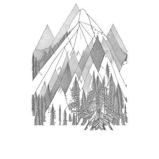 Mountain Scene With Trees Inside Rhombus