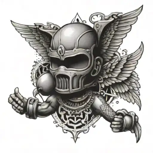 Engineer Symbol Intertwined With Muay Thai Elements And Wings