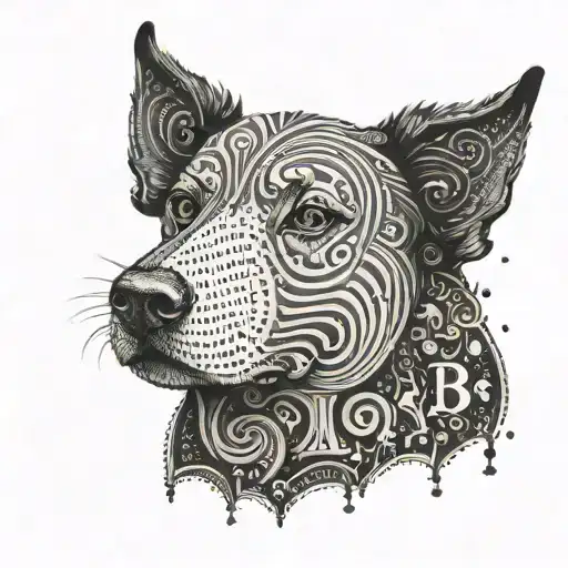 A Detailed Design Of A Dollar Sign Morphing Into A Dog Silhouette