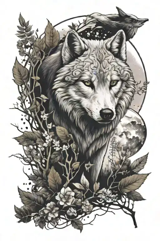 A Nature-themed Sleeve Tattoo With Hidden Star Wars References And A White Wolf As The Centerpiece