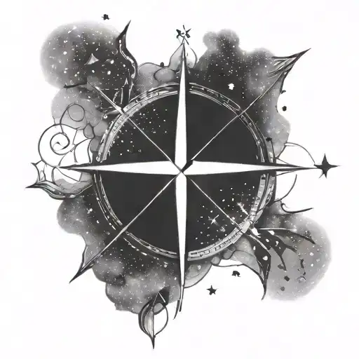 A Constellation Of Stars Forming A Compass Rose Design