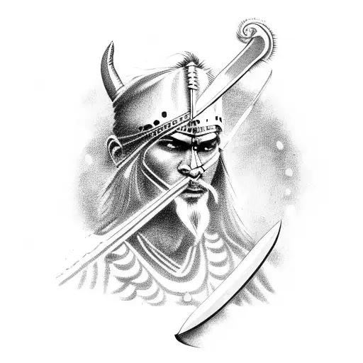 Indian Warrior With Sword And Bow