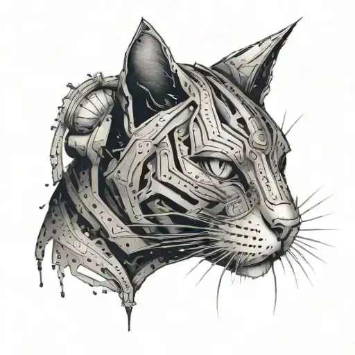 A Tattoo Of A Cat In The Style Of Full Metal Alchemist's Alphonse Elric Armor