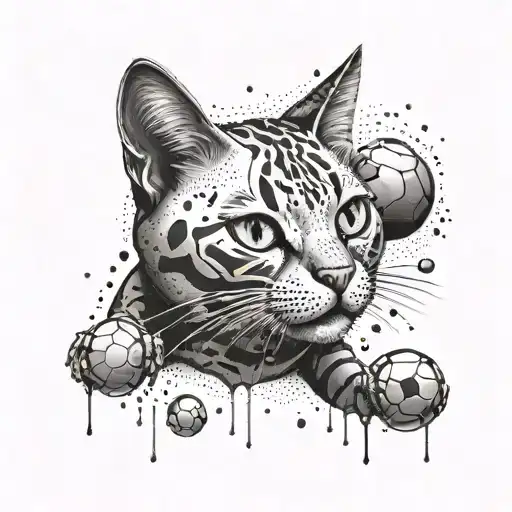 Create A Tattoo Of A Cat Playing With A Football