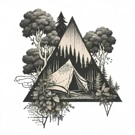 A Tent Nestled In A Forest Of Trees With Intricate Floral Details