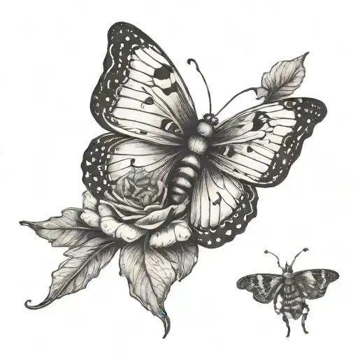 A Surreal Scene Of A Moth Pollinating A Giant Flower In A Whimsical Style