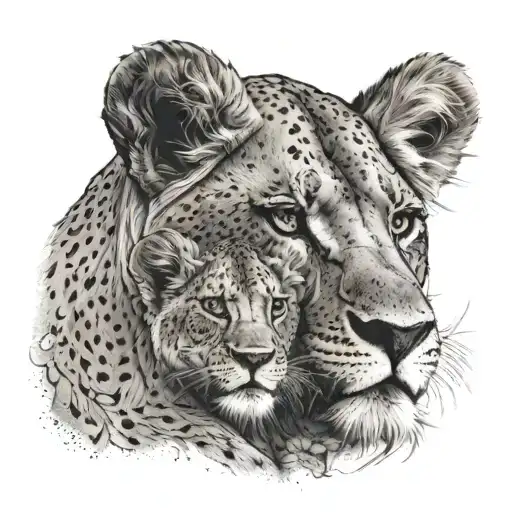 Lioness And Lion Cub