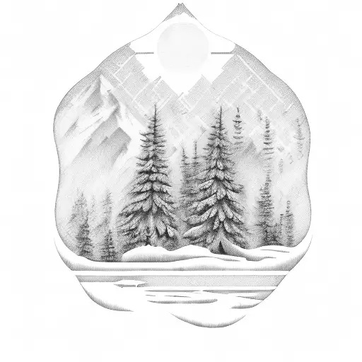 Buck And Doe Behind Pine Tree