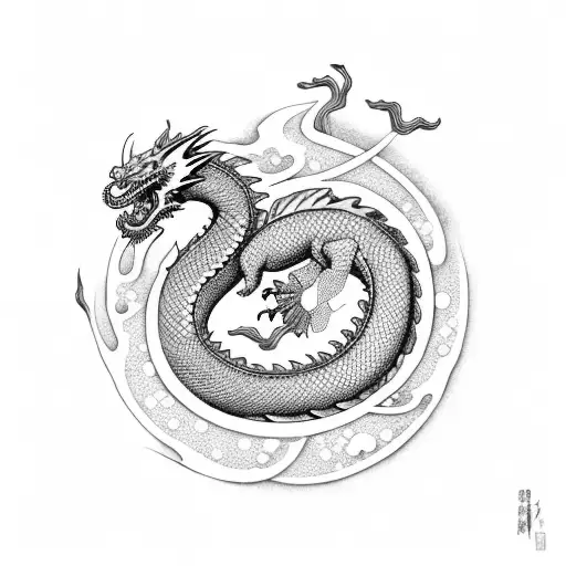 Japanies Dragon With Cherry Blosomes