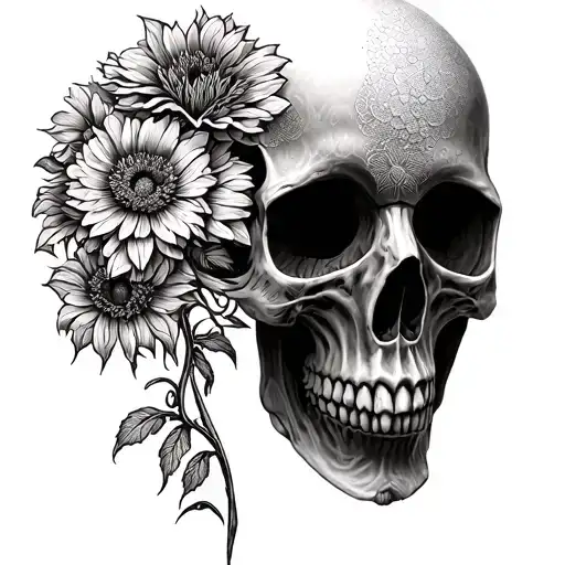 Skull With Dager And Crysenthiums