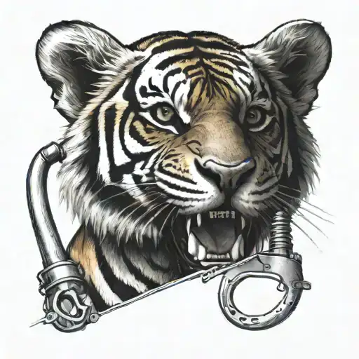 Create A Tattoo Featuring A Gay Tiger With A Dental Surgical Tool
