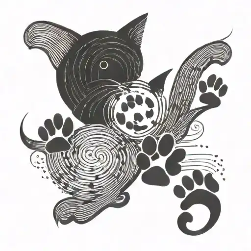 An Abstract Composition Of Musical Waves And Cat Paw Prints