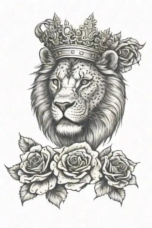 Lion With Crown Rose Skull