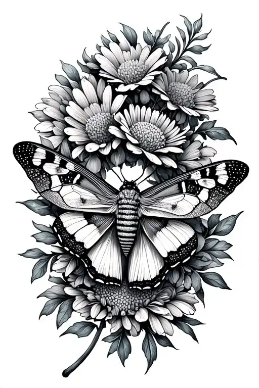 Moth Flying From An Aster Flower