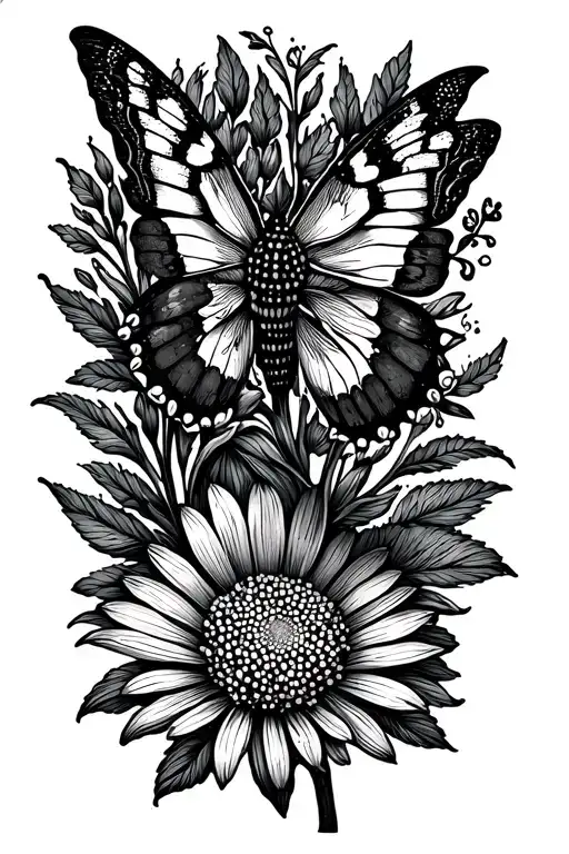 Moth Flying From An Aster Flower