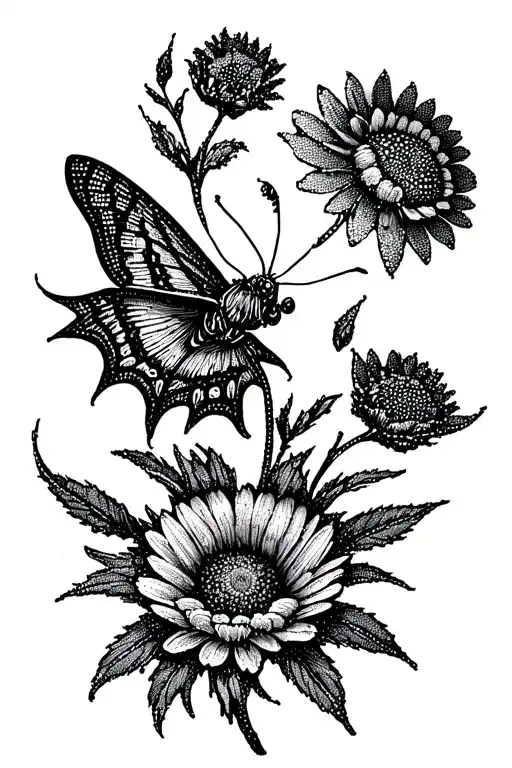 Moth Flying From An Aster Flower