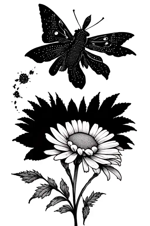 Moth Flying Away From An Aster Flower