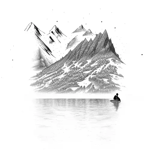 Mountain Scene With Lake And Paddle Boards