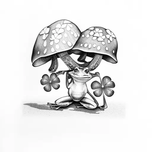 Frog On Mushroom Holding Four Leaf Clover Umbrella