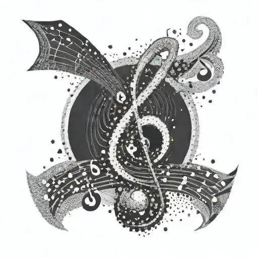 An Abstract Dotwork Design Of Musical Notes Forming An Angelic Figure