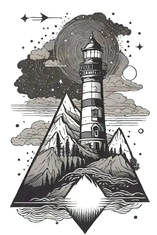 Triangle Anime Wave Lighthouse Mountains Silhouette Of Man