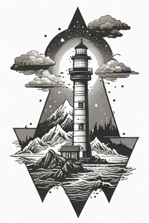 Triangle Anime Wave Lighthouse Mountains Silhouette Of Man