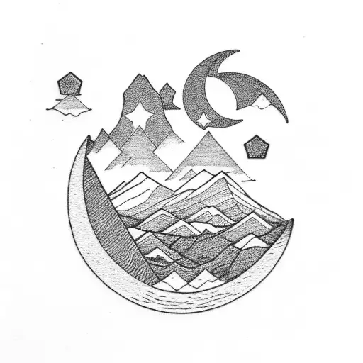 Mountains With Moon And Stars
