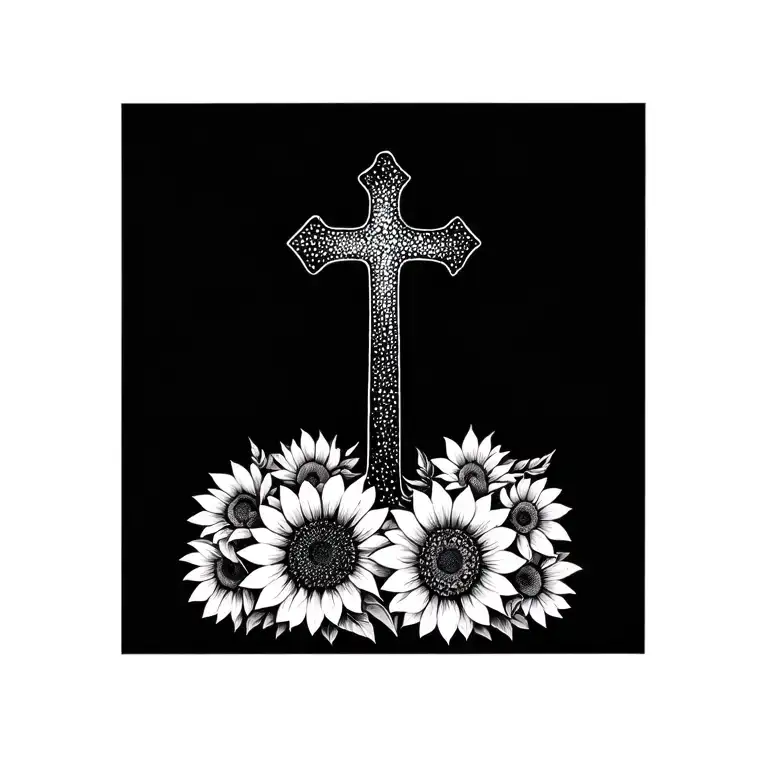 Cross Surrounded With Sunflowrs