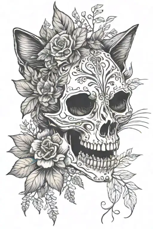 Cat Skull And Plants
