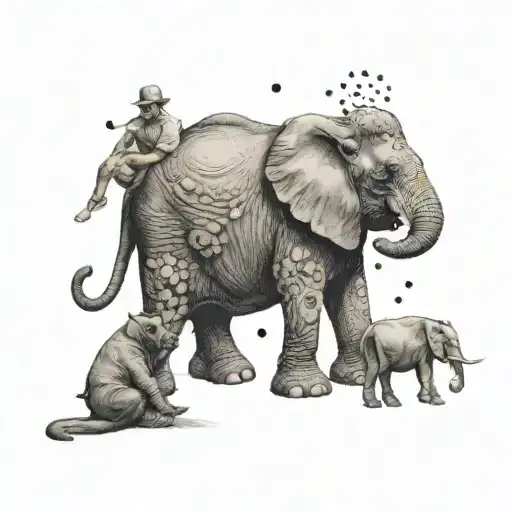 An Elephant Writing A Comedy Script With A Dog And A Horse Looking On