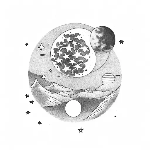 Stars Around Moon And Girl