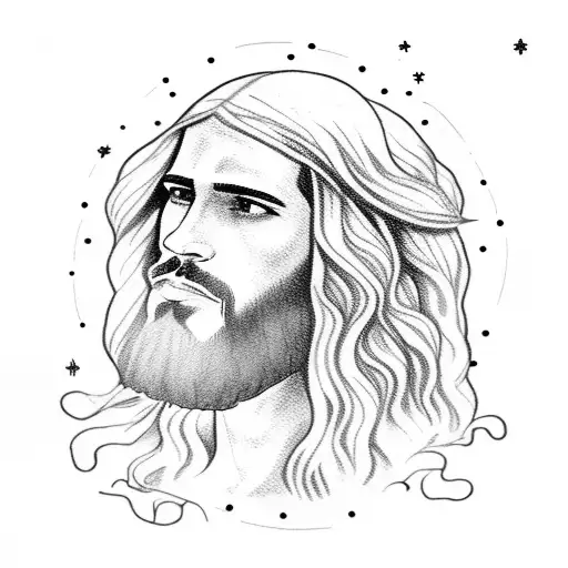 A Portrait Of Jesus Surrounded By A Celestial Garden Of Plants And Stars