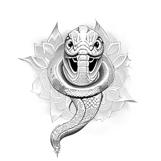 Snake Wrapped Around A Lotus