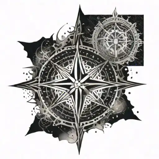 A Tribal Compass Design With Intricate Dotwork Details