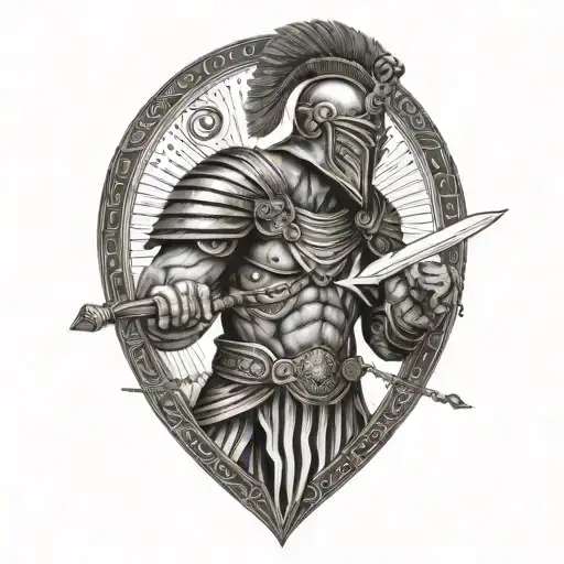 An Ancient Greek Warrior Battling A Cyber Threat In A Mythological Setting