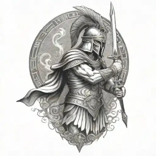 An Ancient Greek Warrior Battling A Cyber Threat In A Mythological Setting