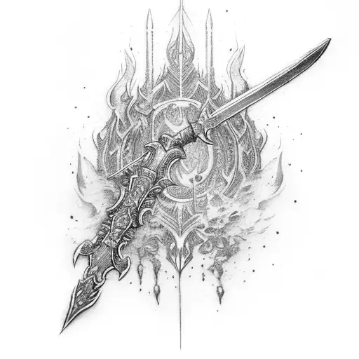 Vertical Sword With Flames In The Tip Of The Broken Weapon