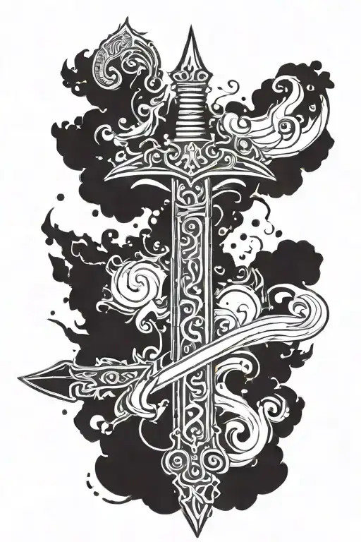 Sword With Shadowy Smoke Around It With Tribal Elements