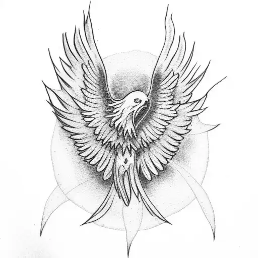 Rising Phoenix Flying Upward From Ashes