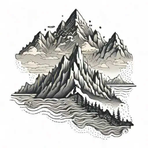 A God-like Figure Made Of Mountain Peaks And Valleys