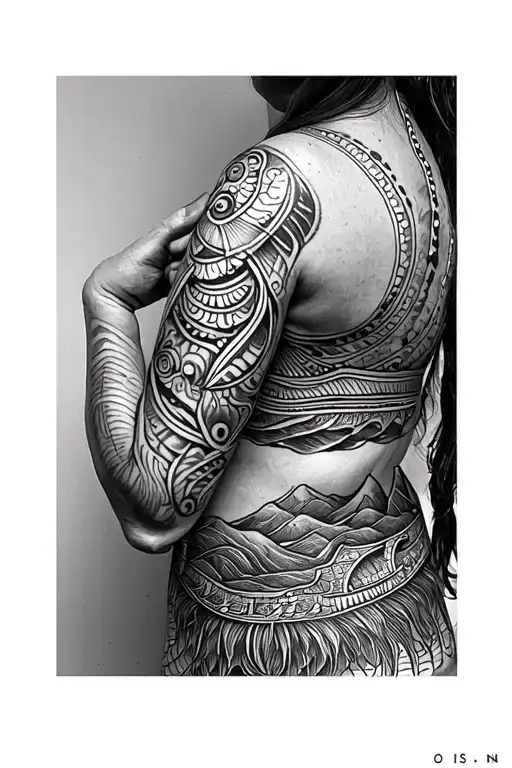 Polynesian Arm Vasue African Asian Mountain Lines