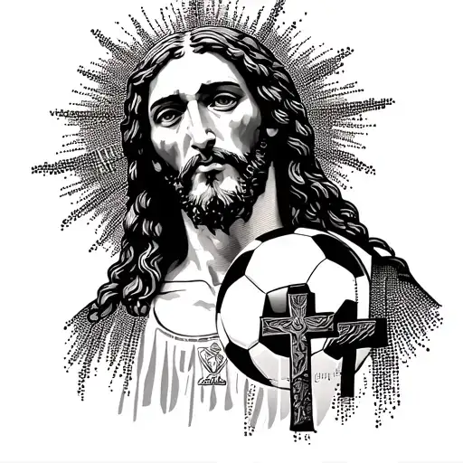 Jesus Christ With Three Crosses And Soccer