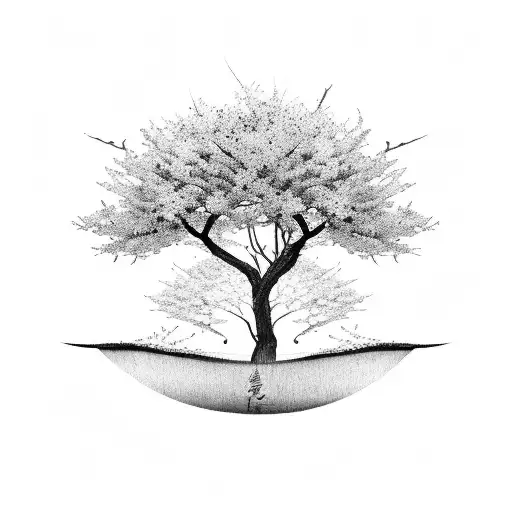 Sakura Tree And Katana